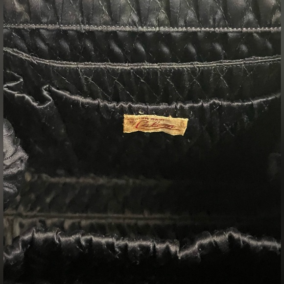 VTG Satchel Black velvety suede Custom Made by Calem Gold Chain Accent Handbag - Picture 9 of 13